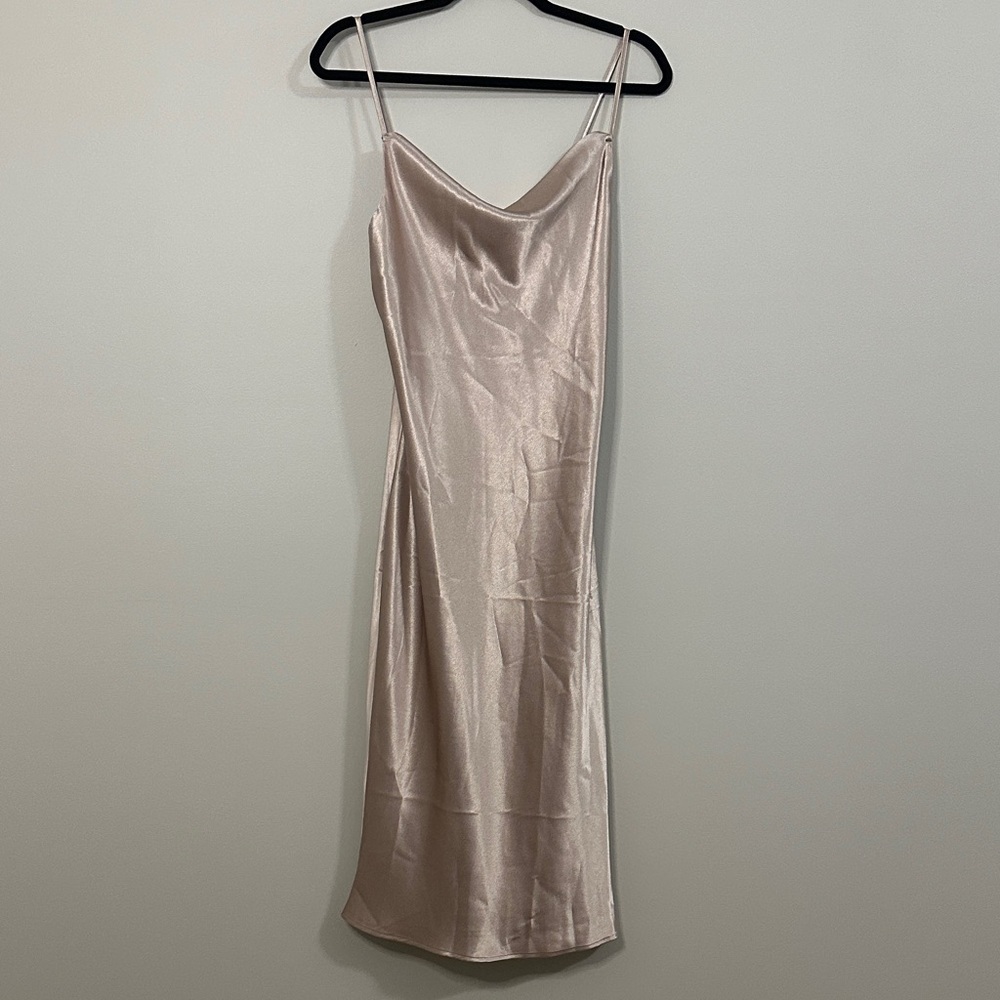 Birdy Grey Satin Midi Lisa Dress in Taupe
